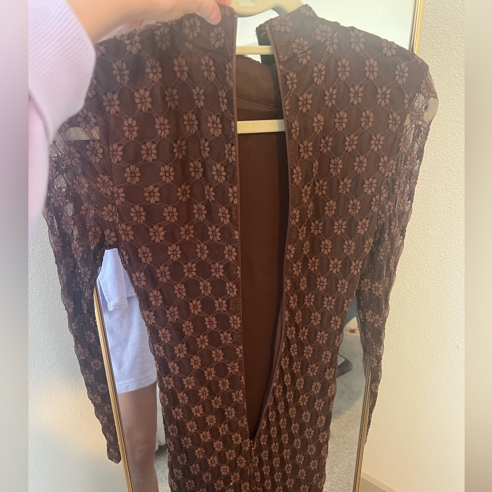 Bardot Ola Embroidered Midi Dress In Chocolate - Picture 7 of 7